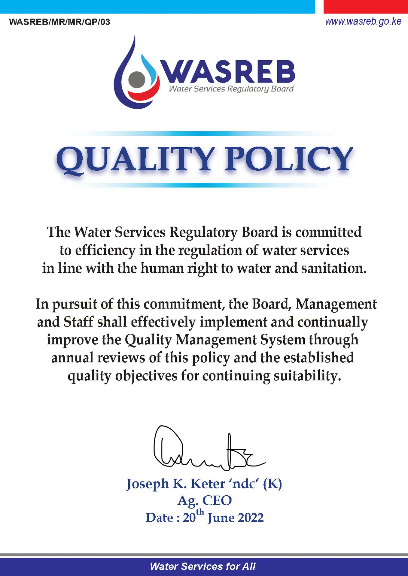 Quality Policy - WASREB